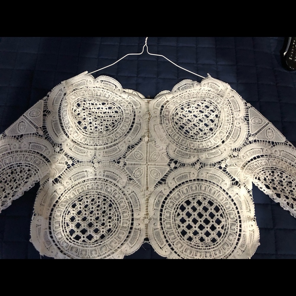White Lace Crop Top with Back Zipper